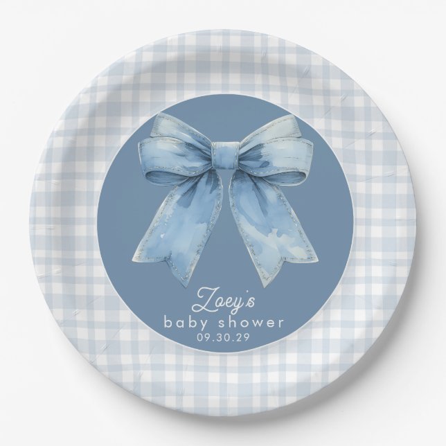 Blue Jean Baby Boy Baby Shower Gingham  Paper Plat Plates (Front)