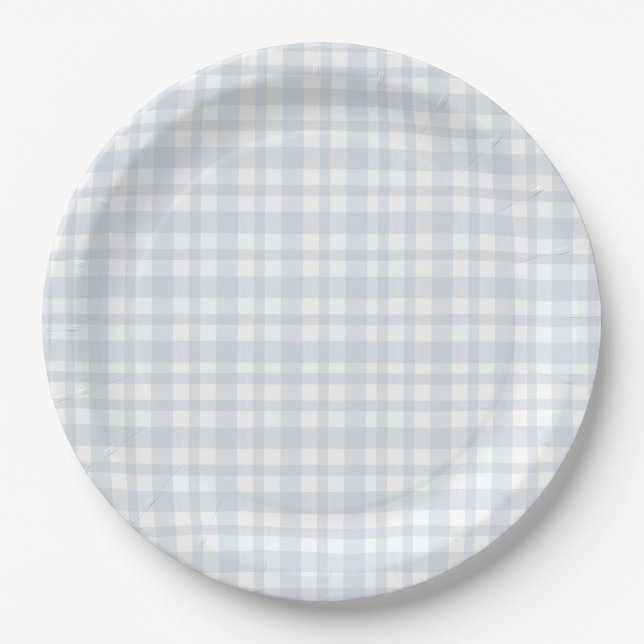 Blue Jean Baby Boy Baby Shower Gingham  Paper Plates (Front)