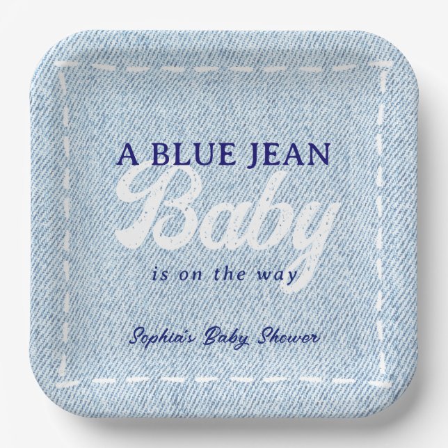 Blue Jean Baby Boy Baby Shower Paper Plates (Front)