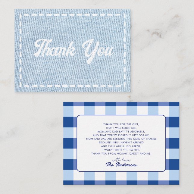 Blue Jean Baby Boy Baby Shower Thank You Note Card (Front/Back)