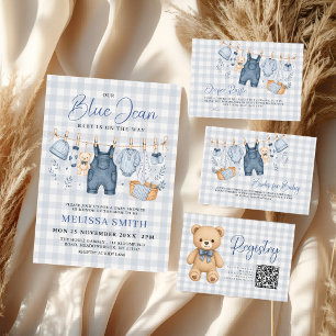 Blue Jean Baby Checkered Teddy Bear Registry Enclosure Card