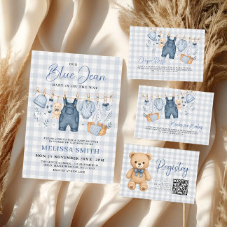 Blue Jean Baby Checkered Teddy Bear Registry Enclosure Card