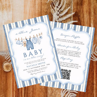 Blue Jean Baby Clothesline All in One Baby Shower Invitation