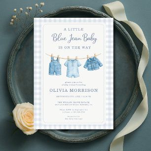 Blue Jean Baby Clothesline Boy Baby Shower Invitation