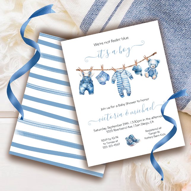 Blue Jean Baby Denim Baby Shower Clothesline Invitation (Creator Uploaded)