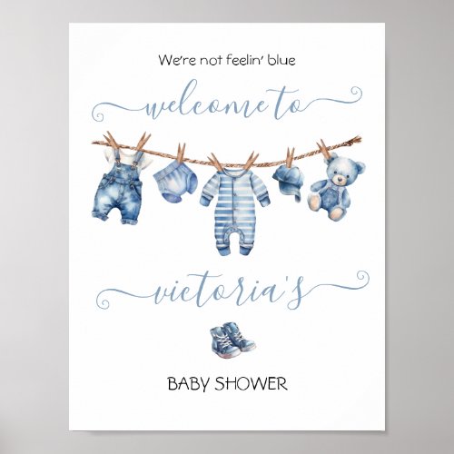 Blue Jean Baby Denim Baby Shower Clothesline Poster