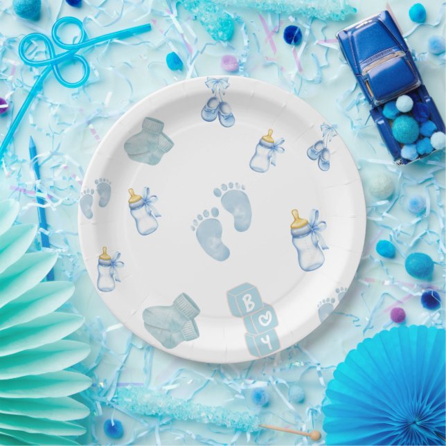 Blue jean baby denim baby shower invitation paper plates (Party)