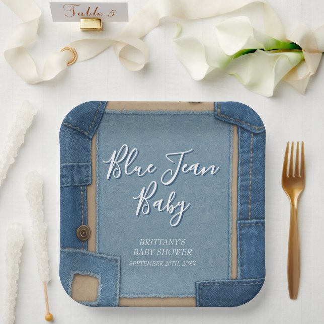 Blue Jean Baby Denim Baby Shower Paper Plates (Wedding)