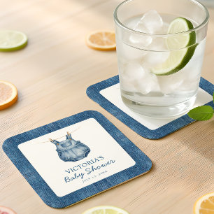 Blue Jean Baby Denim Baby Shower Square Paper Coaster