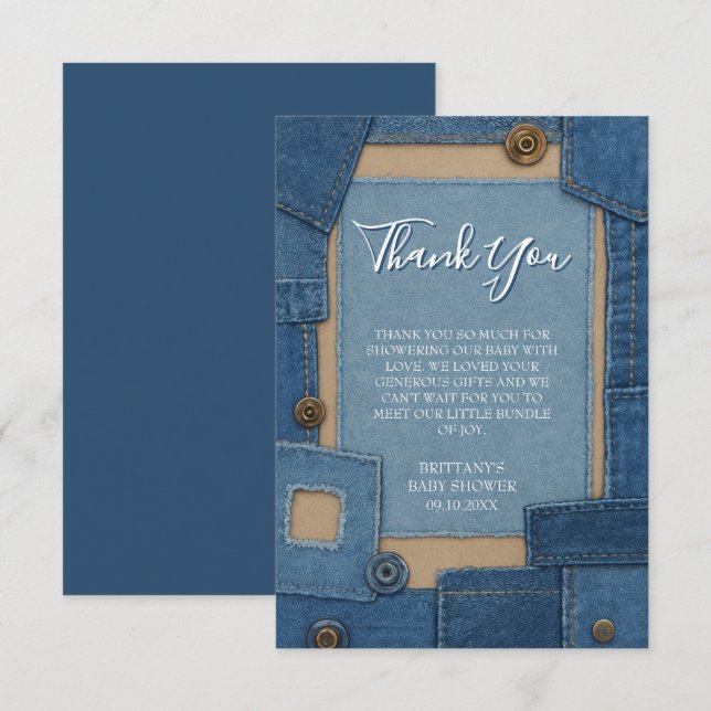 Blue Jean Baby Denim Baby Shower Thank You Card (Front/Back)