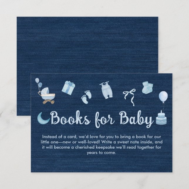 Blue Jean Baby Denim Books for Baby Shower Enclosure Card (Front/Back)
