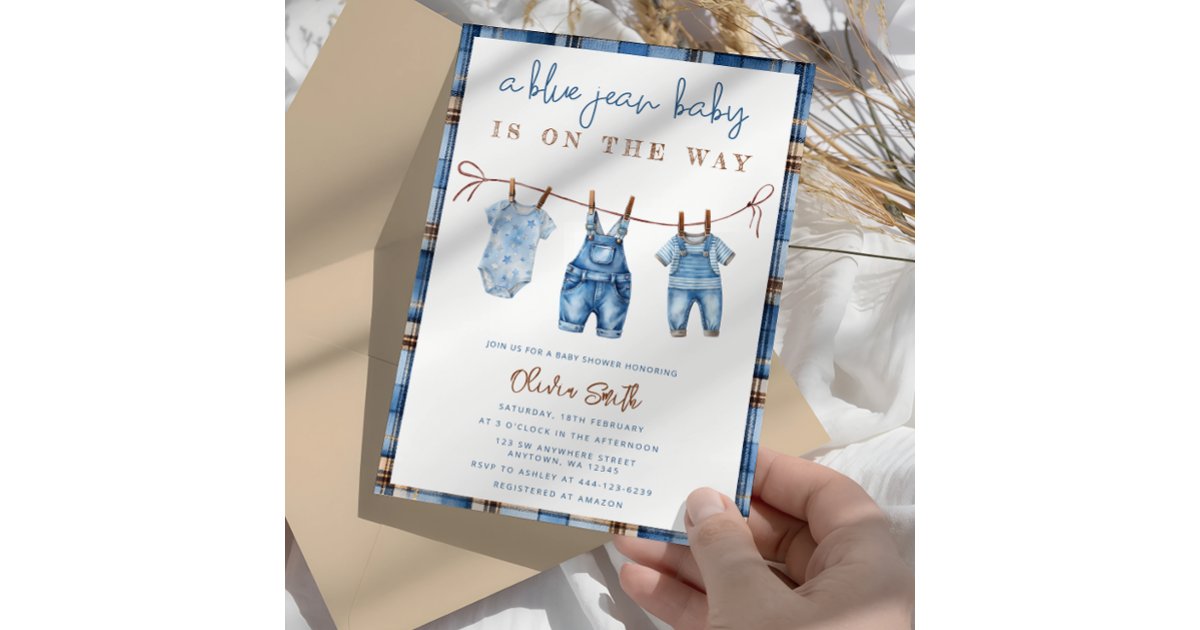 Blue Jean Baby Denim Boy Baby Shower Invitation | Zazzle