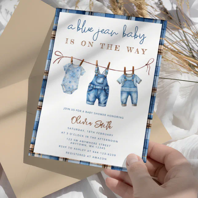 Blue Jean Baby Denim Boy Baby Shower Invitation | Zazzle