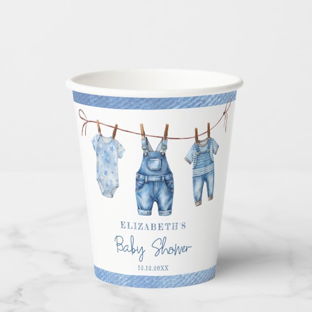 Blue Jean Baby Denim Boy Baby Shower Paper Cups (Front)