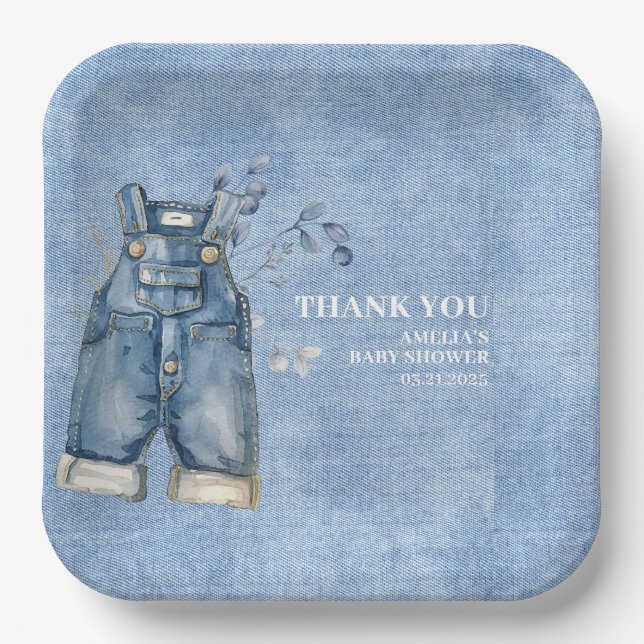 Blue jean baby Denim country Baby shower Paper Plates (Front)