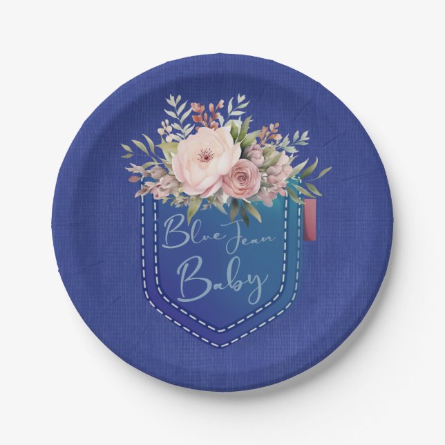 Blue Jean Baby Denim Shower  Paper Plates (Front)