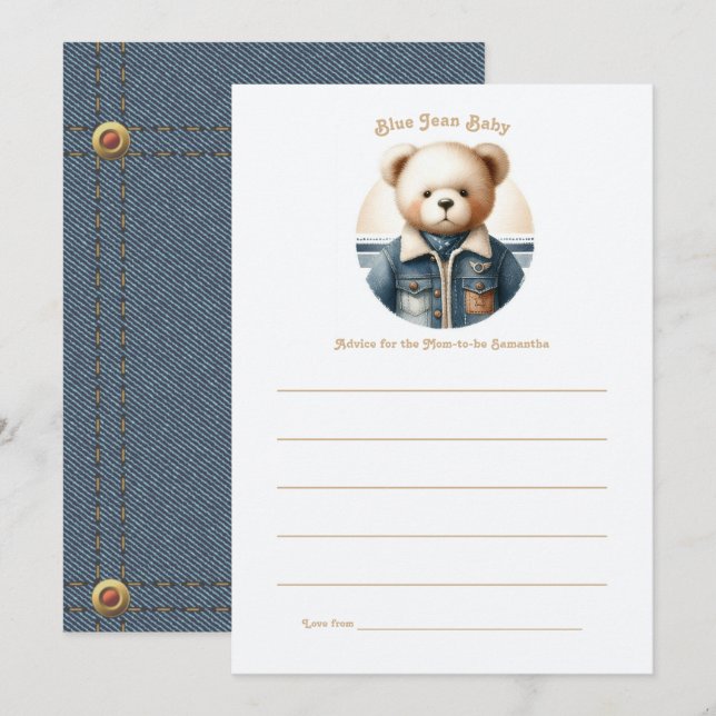 Blue Jean Baby Denim Teddy Advice Card (Front/Back)