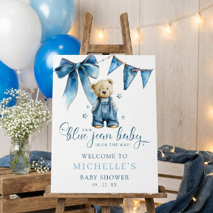 Blue Jean Baby   Denim Teddy Bear Baby Shower Foam Board