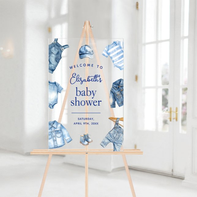 Blue Jean Baby Denim Themed Baby Shower Welcome Acrylic Sign (Blue Jean Baby Denim Themed Baby Shower Welcome Acrylic Sign)