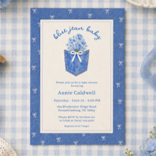 Blue Jean Baby Denim White Bow Baby Shower Invitation
