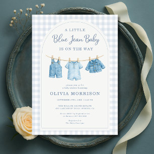Blue Jean Baby Gingham Baby Shower Invitation