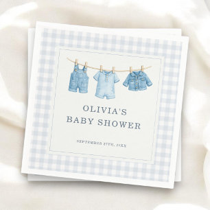 Blue Jean Baby Gingham Baby Shower Party Napkins