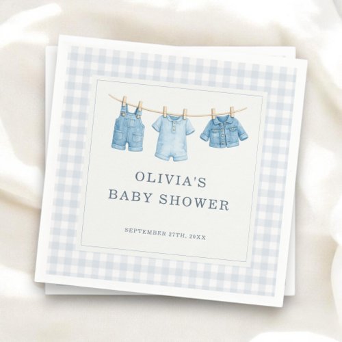 Blue Jean Baby Gingham Baby Shower Party Napkins