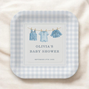 Blue Jean Baby Gingham Baby Shower Party Paper Plates
