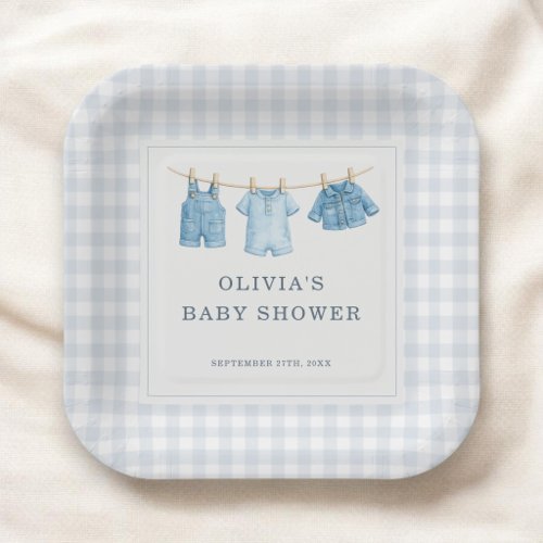 Blue Jean Baby Gingham Baby Shower Party Paper Plates