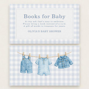 Blue Jean Baby Gingham Books for Baby Shower Enclosure Card