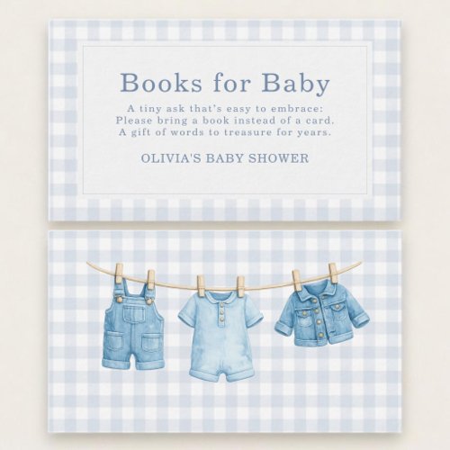 Blue Jean Baby Gingham Books for Baby Shower Enclosure Card