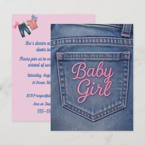 Blue Jean Baby Girl Shower Digital Download  Invitation