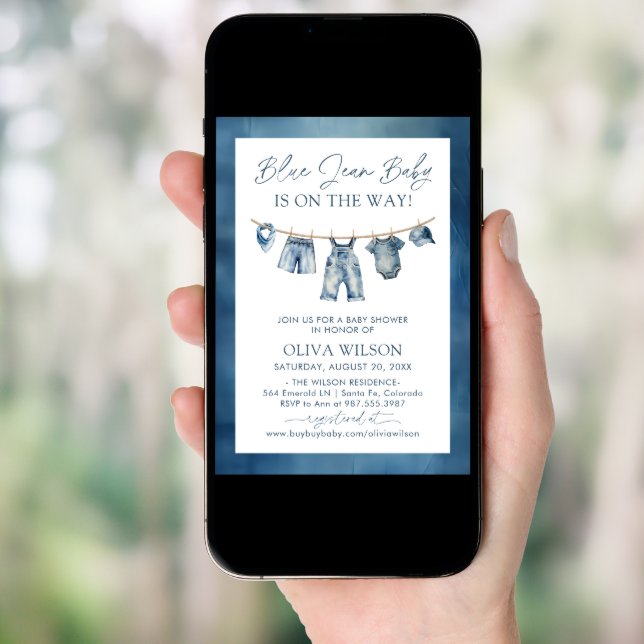 Blue Jean Baby Is On The Way Baby Shower Invitation (Front Digital)