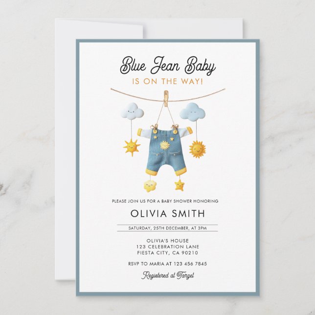 Blue Jean Baby Is On The Way Baby Shower Invitation (Front)