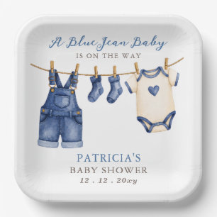Blue Jean Baby Is On The Way Boy Baby Shower Paper Plates