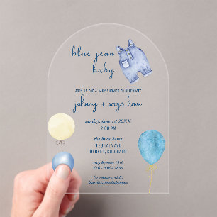 Blue Jean Baby Modern Baby Shower Balloon Arch Acrylic Invitations
