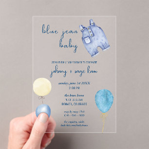 Blue Jean Baby Modern Baby Shower Balloons Acrylic Invitations