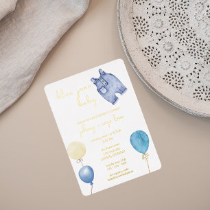 Blue Jean Baby   Modern Baby Shower   Balloons Foil Invitation