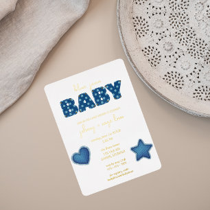 Blue Jean Baby   Modern Baby Shower   Patchwork Foil Invitation