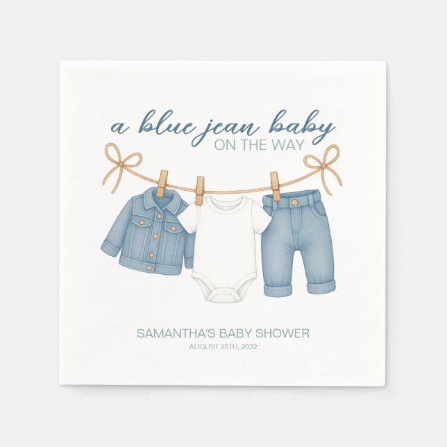 Blue Jean Baby On The Way Baby Shower  Napkins (Front)