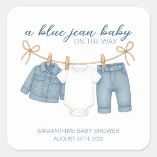Blue Jean Baby On The Way Baby Shower Square Sticker