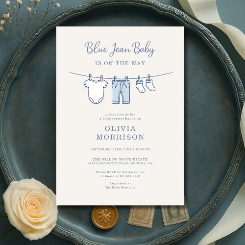 Blue Jean Baby Blue baby shower invitation