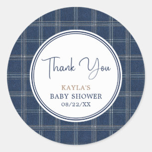 Blue Jean Baby Preppy Navy Plaid Thank You Classic Round Sticker
