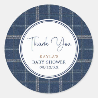Blue Jean Baby Preppy Navy Plaid Thank You Classic Round Sticker