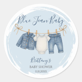 Blue Jean Baby Shower Baby Outfit Classic Round Sticker