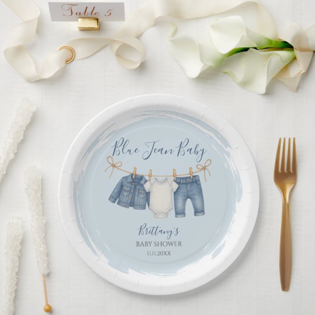 Blue Jean Baby Shower Baby Outfit  Paper Plates (Wedding)
