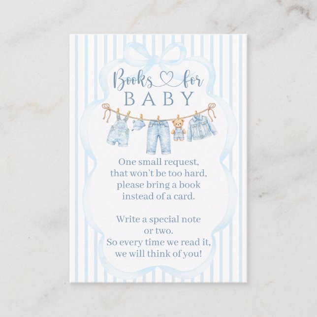 Blue Jean Baby Shower Boy Books Request Enclosure Card (Front)