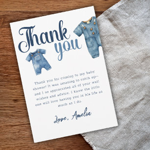  Blue Jean Baby Shower Boy Denim  Thank You Card