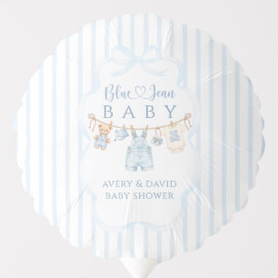 Blue Jean Baby Shower Boy Modern Stripe Balloon