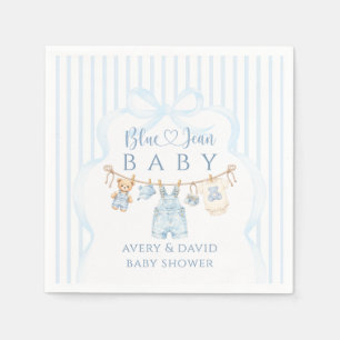 Blue Jean Baby Shower Boy Modern Stripe Napkins